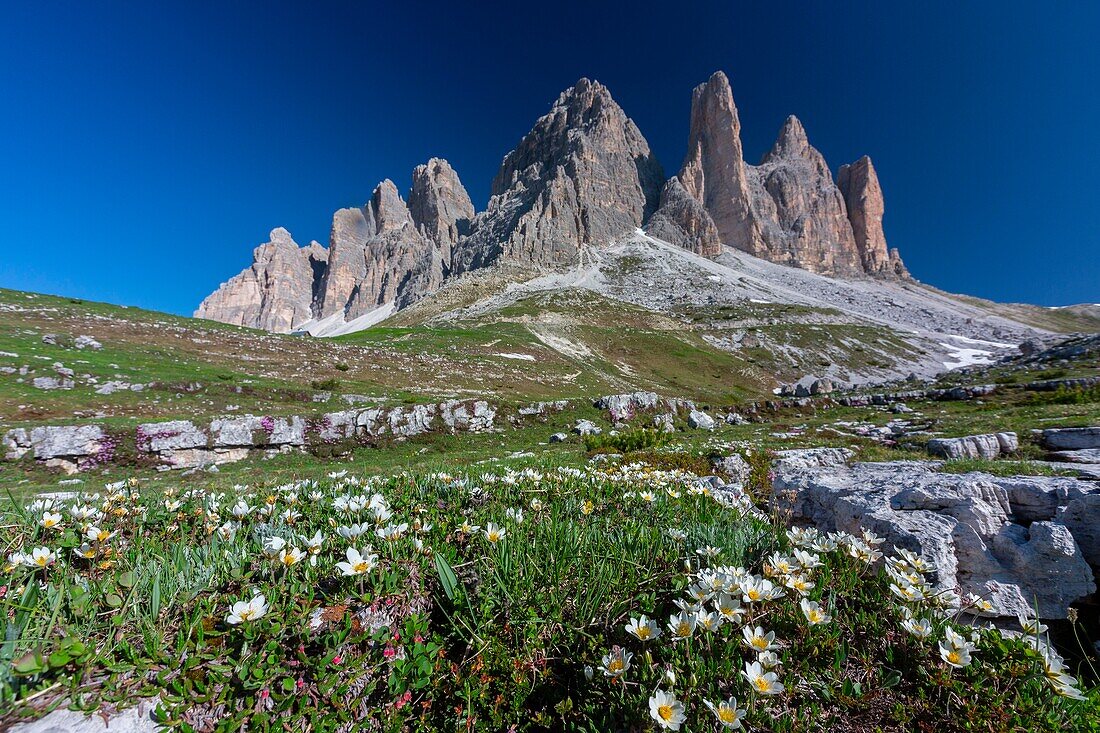 Italien,Trentino-Südtirol,Dolomitenmassiv,von der UNESCO zum Welterbe erklärt,Drei Zinnen von Lavaredo