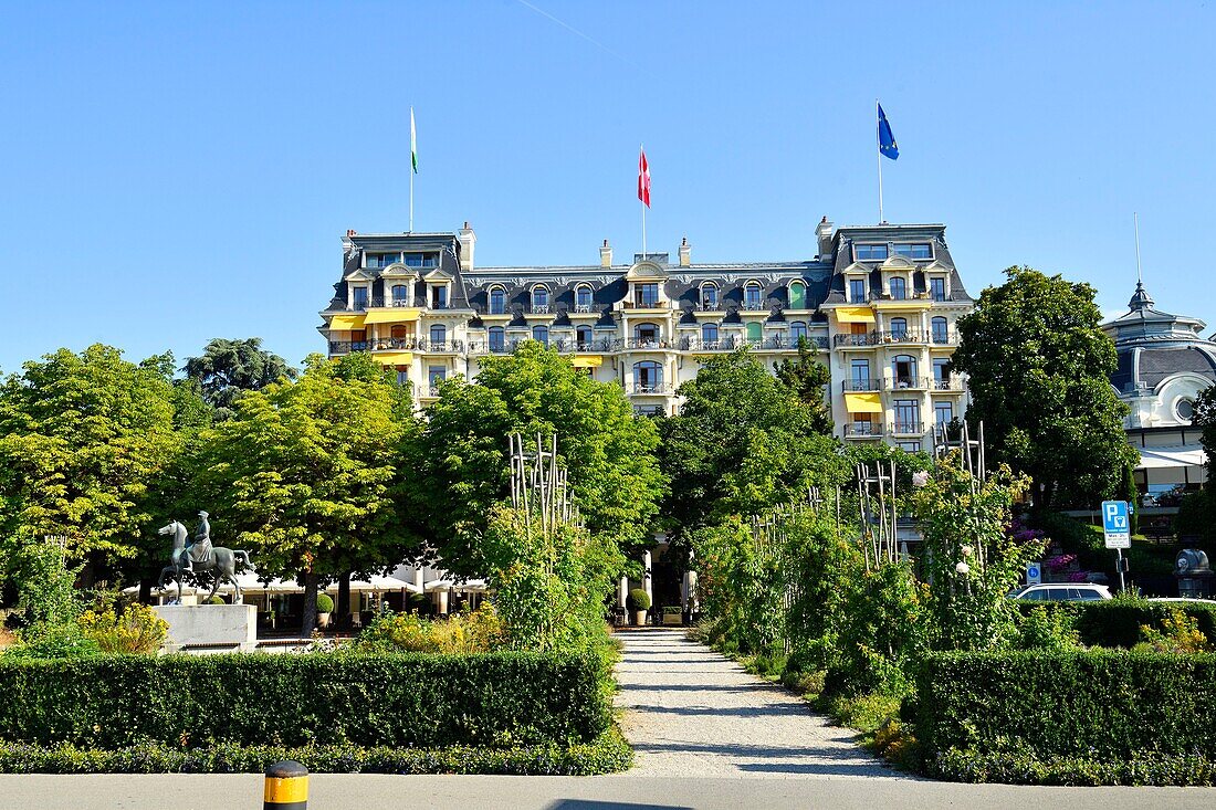 Switzerland, Canton of Vaud, Lausanne, Ouchy district, the 5 stars hotel Rivage palace ideally located facing Lake Geneva