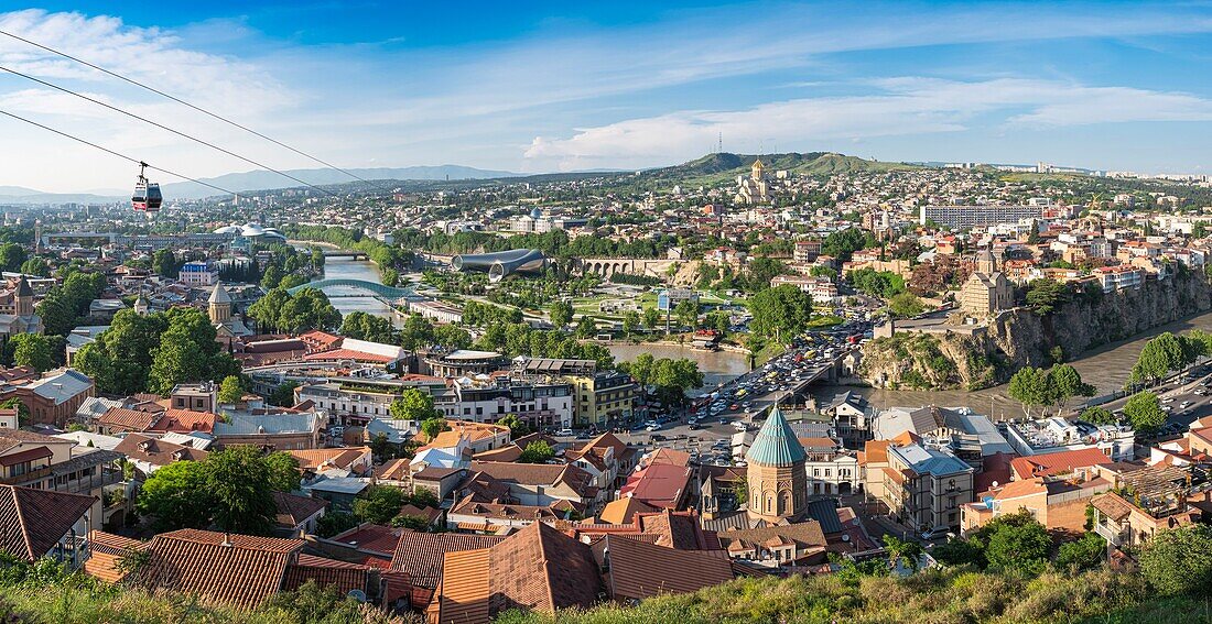 Georgia, Tbilisi, panorama from Narikala fortress, view of the Old Town and Koura river