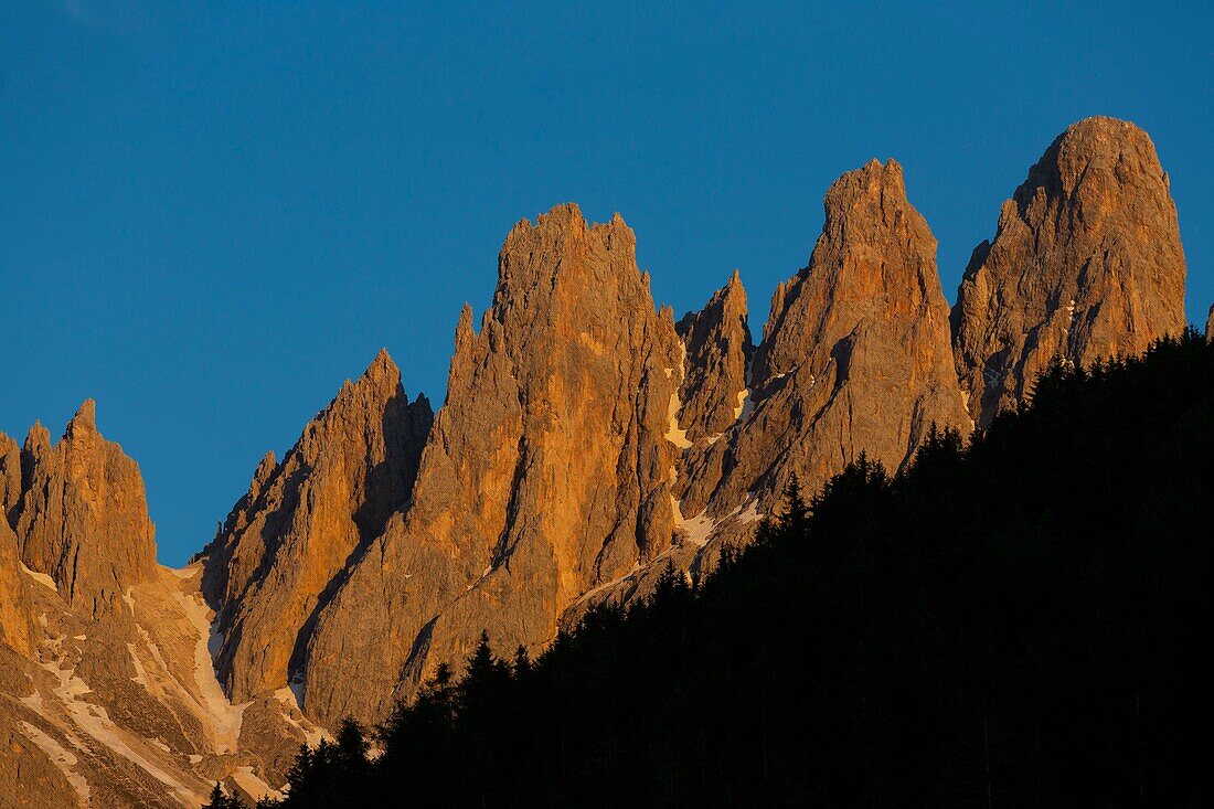 Italy, Trentino-Alto Adige, South Tyrol, Val di Funes, Massif of the Dolomites classified as World Heritage by UNESCO, group of Dolomites of Puez Odle (Puez Geisler)