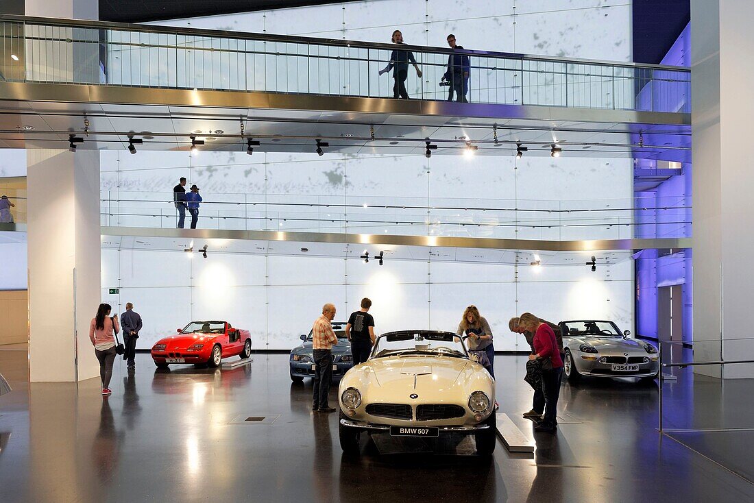 Germany, Bavaria, Munich, BMW Museum, opened in 1973 and renovated in 2008, showing the evolution and the technologies of the car brand native from Munich, BMW 507 of 1956