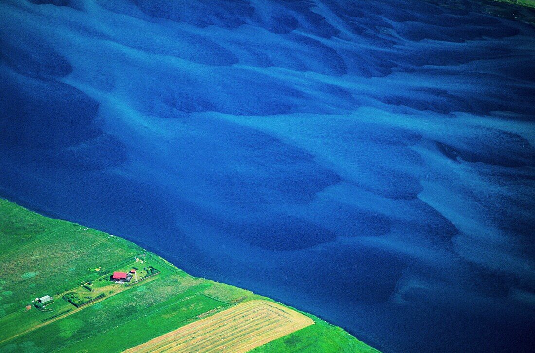 Iceland, Suburland, Rivers of Iceland from the sky (aerial view)