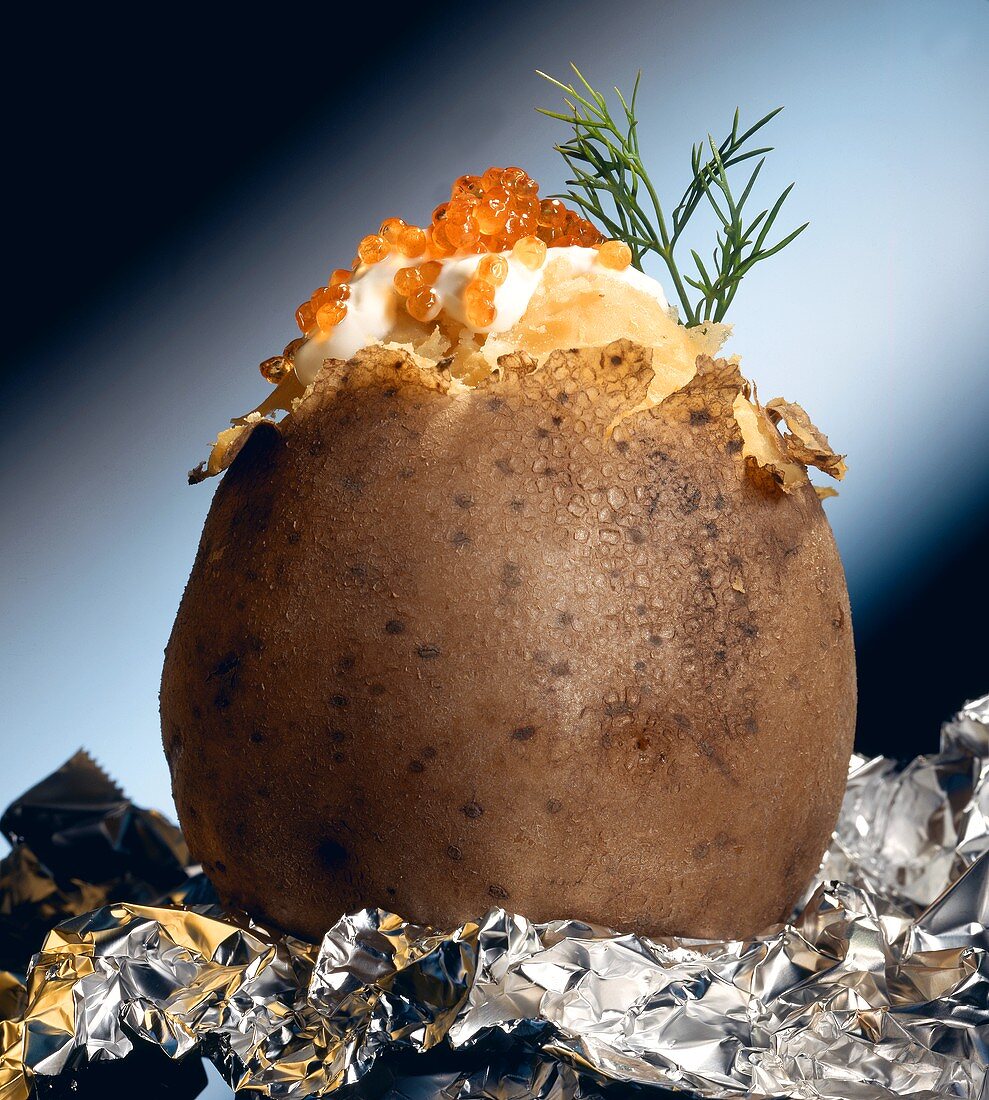 A Baked Potato Topped with Caviar