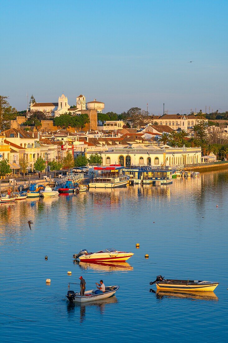 View of the Gilao River, from the Descobrimentos bridge, Tavira, Algarve, Portugal, Europe