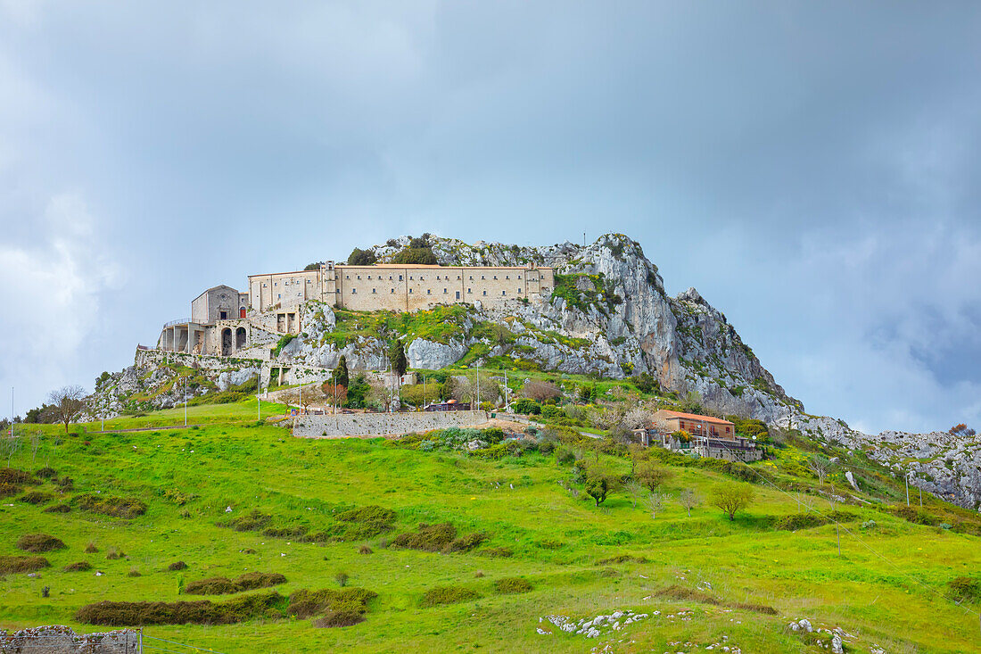 View of the Hermitage of Santa Maria di Montevergine, Caltabellotta, Agrigento district, Sicily, Italy, Mediterranean, Europe