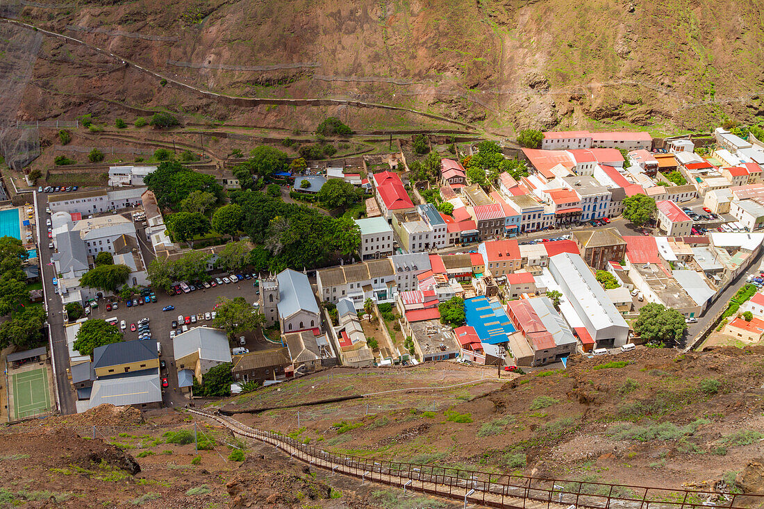 Blick auf Jamestown vom Gipfel der Jacob's Ladder auf St. Helena,Südatlantik