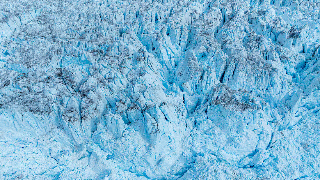 Aerial of the Eqi glacier, Western Greenland, Denmark, Polar Regions