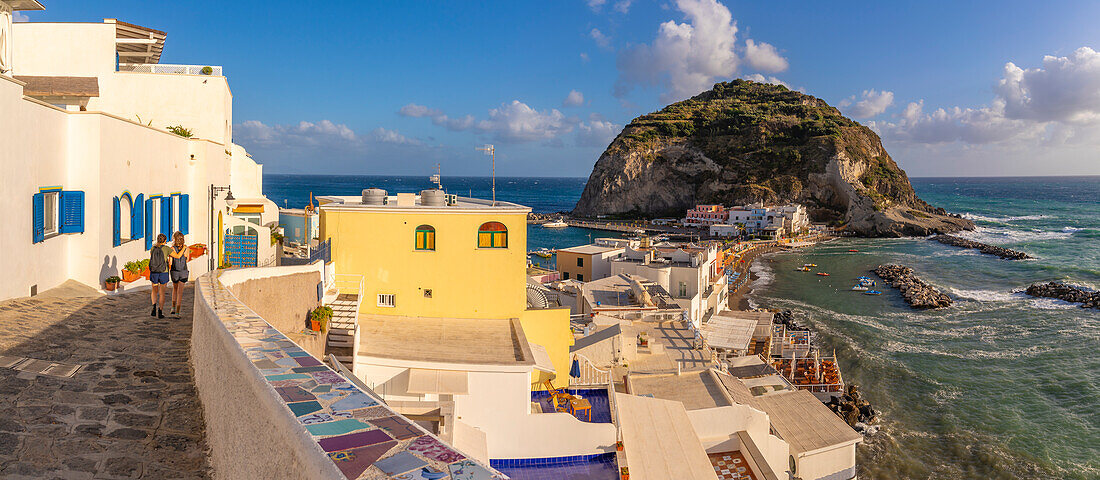 View of Torre di Sant'Angelo from elevated position in Sant'Angelo, Sant'Angelo, Island of Ischia, Campania, Italy, Europe