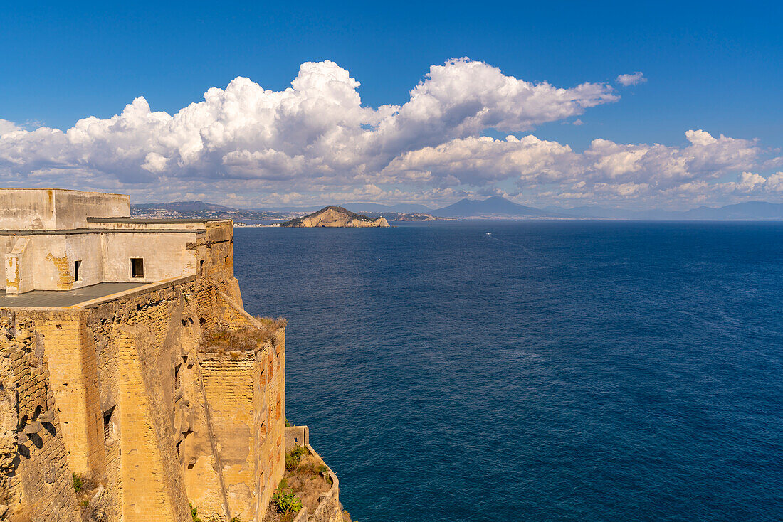 View from fortress of Terra Murata out to sea, Procida, Phlegraean Islands, Gulf of Naples, Campania, Southern Italy, Italy, Europe