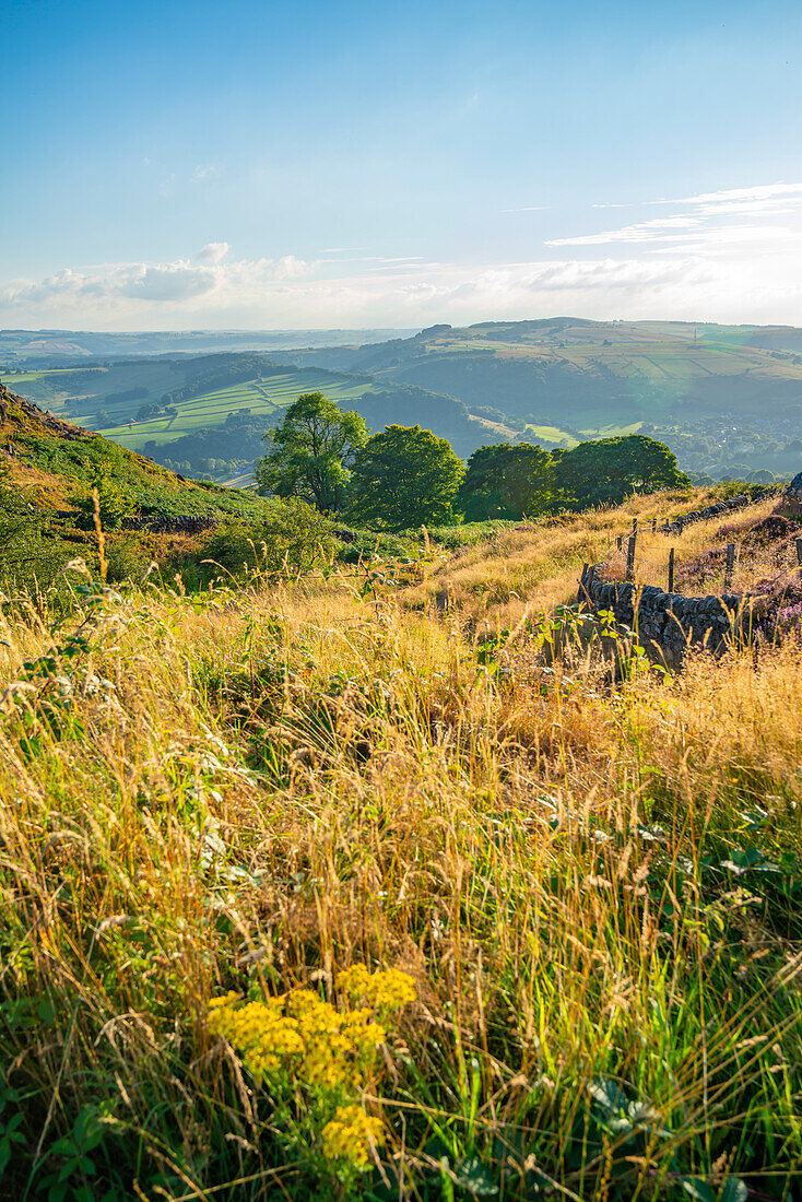 View of landscape from Curbar Edge, Peak District National Park, Baslow, Derbyshire, England, United Kingdom, Europe