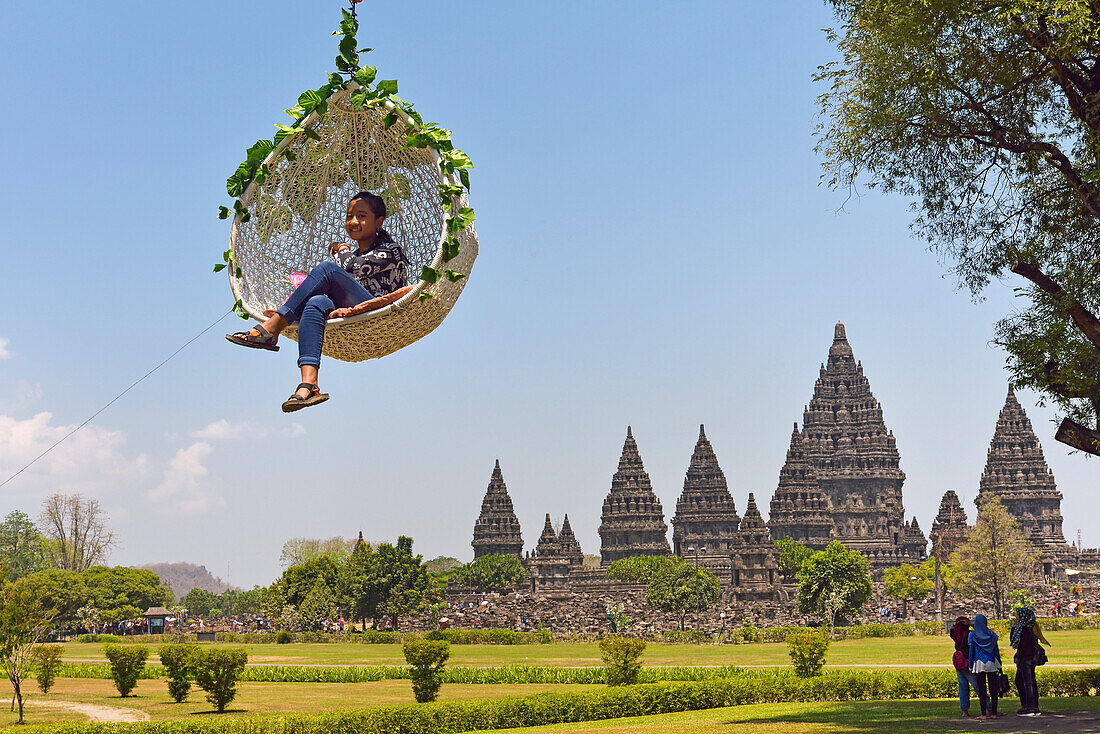 Mobile lifting chair, tourist attraction at Prambanan Temple Compounds, UNESCO World Heritage Site, region of Yogyakarta, Java island, Indonesia, Southeast Asia, Asia