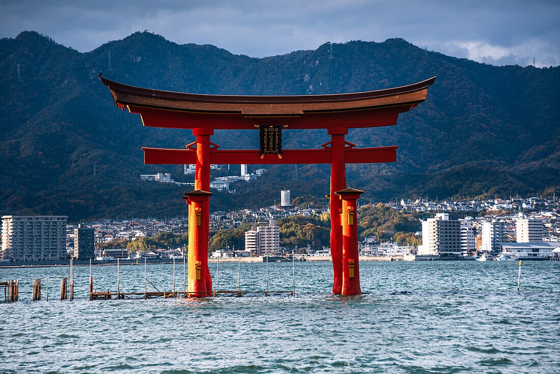 Itsukushima Shrine, Shinto temple with floating torii Otori, on Miyajima Island near Hiroshima, Honshu, Japan, Asia