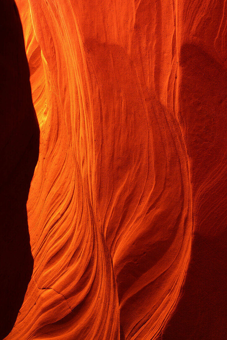 Abstrakte Details einer orangefarbenen Slot-Canyon-Wand,Antelope Canyon X,Page,Arizona,Vereinigte Staaten von Amerika,Nordamerika