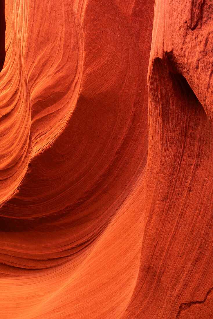 Abstrakte Details einer orangefarbenen Slot-Canyon-Wand,Antelope Canyon X,Page,Arizona,Vereinigte Staaten von Amerika,Nordamerika