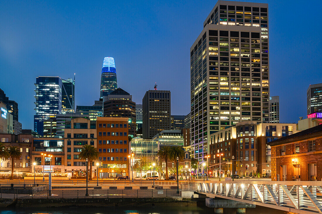 High-rise buildings of Financial District at night, San Francisco, San Francisco Bay Area, California, United States of America, North America