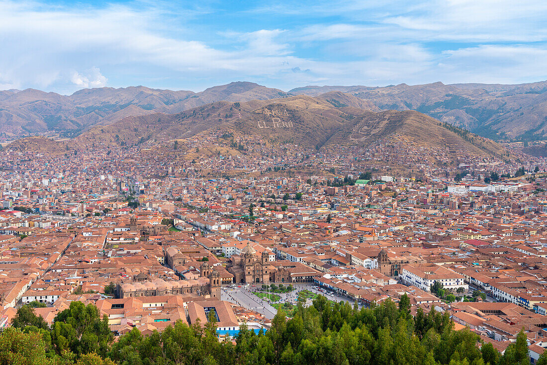 Blick von oben auf die Plaza de Armas,Cusco,UNESCO-Welterbe,Region Cusco,Peru,Südamerika