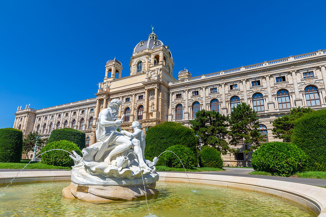 Sculpted fountain in front of Naturhistorisches Museum (Natural History Museum), UNESCO World Heritage Site, Museum Quarter, Vienna, Austria, Europe