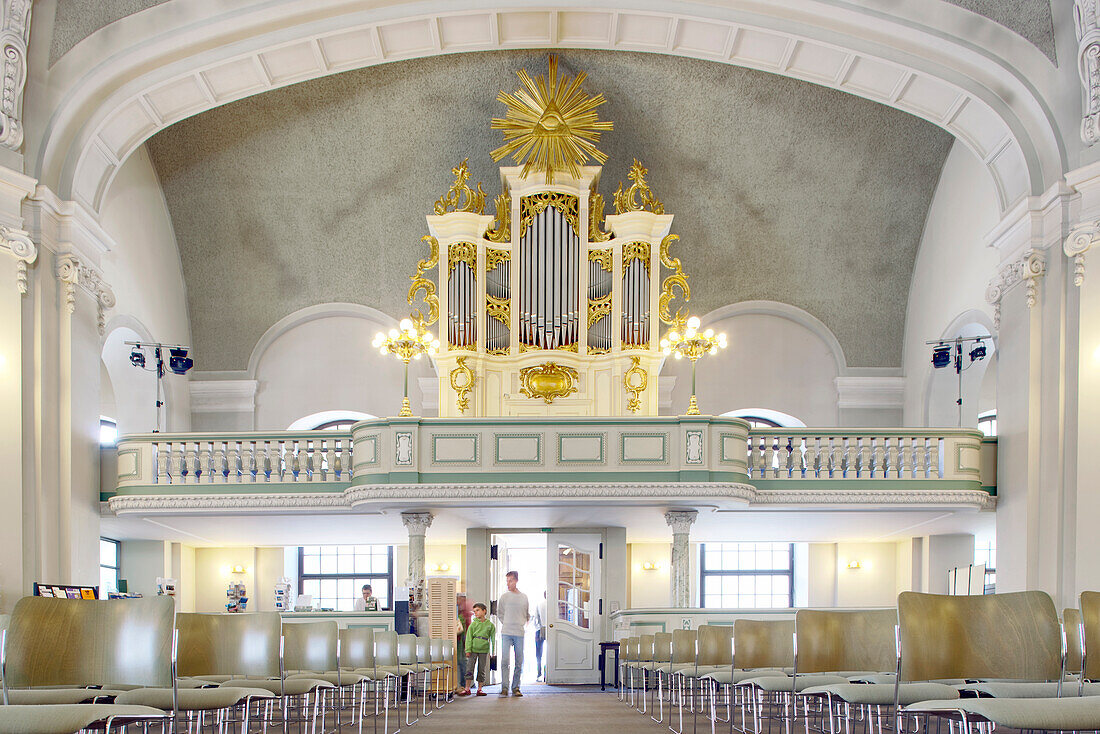 Berlin, Germany, July 29 2009, The stunning interior of the Französische Dom in Berlin features exquisite design and a prominent organ, inviting exploration.