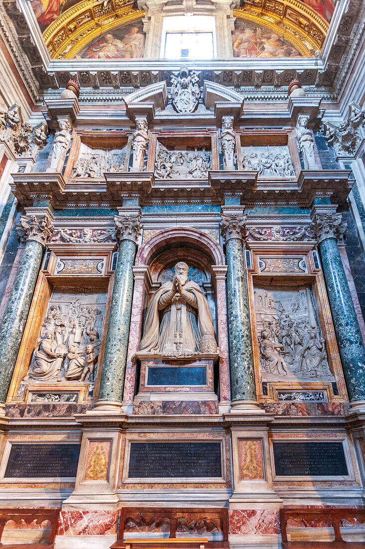 Rome, Italy, July 22 2017, Detail of ornate architecture in Cappella Paolina, featuring Pope sculptures.