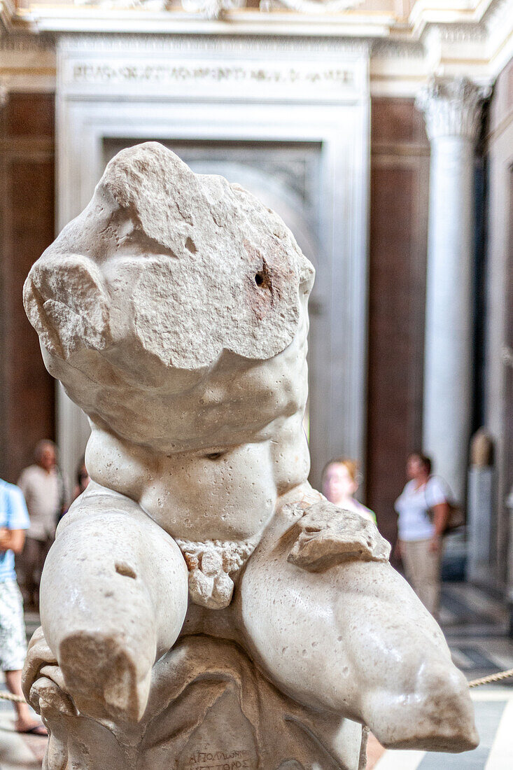 Rome, Italy, July 22 2017, The Belvedere torso stands in the Vatican Museums, showcasing ancient art and attracting visitors in Rome, Italy.