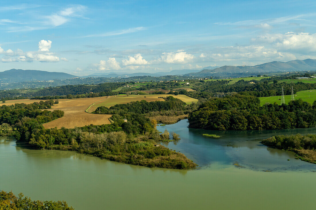 Wetlands along the Tiber River in the Nazzano Tevere-Farfa Regional Natural Reserve the in Lazio, Italy.