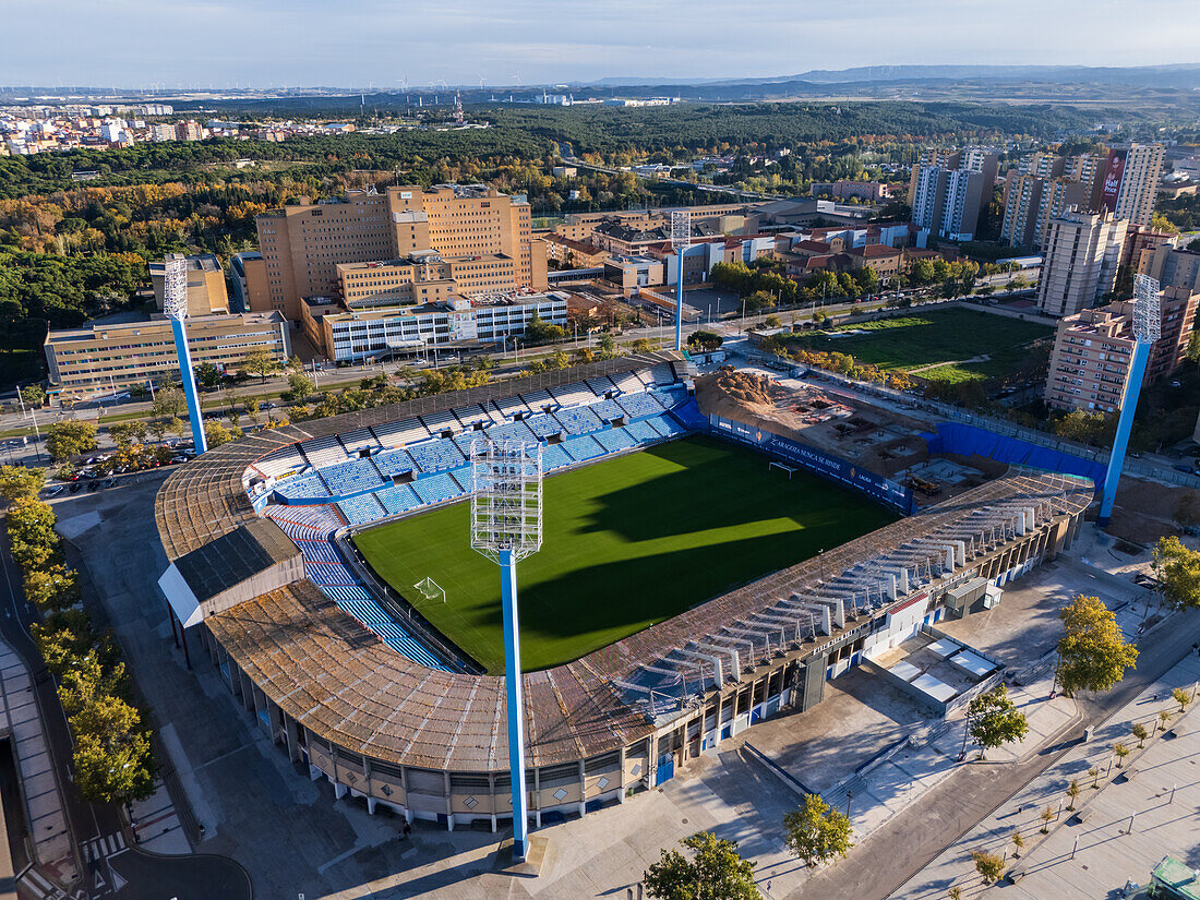 Luftaufnahme des Stadions La Romareda,das derzeit renoviert wird,Zaragoza,Spanien