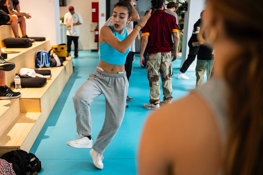 Young dancers meet and share in the context of the MAF Battle event, urban and street dance event in Zaragoza, Spain