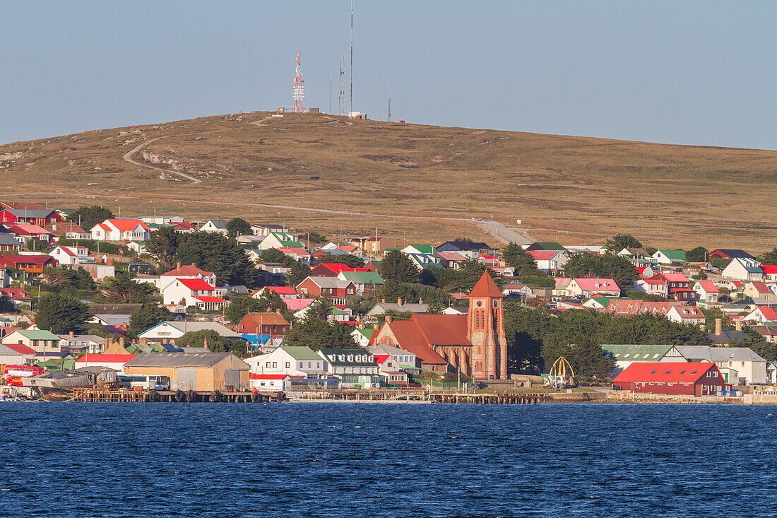 Views of the town of Stanley, the capital and only true city (with a cathedral) in the Falkland Islands, South Atlantic Ocean, South America