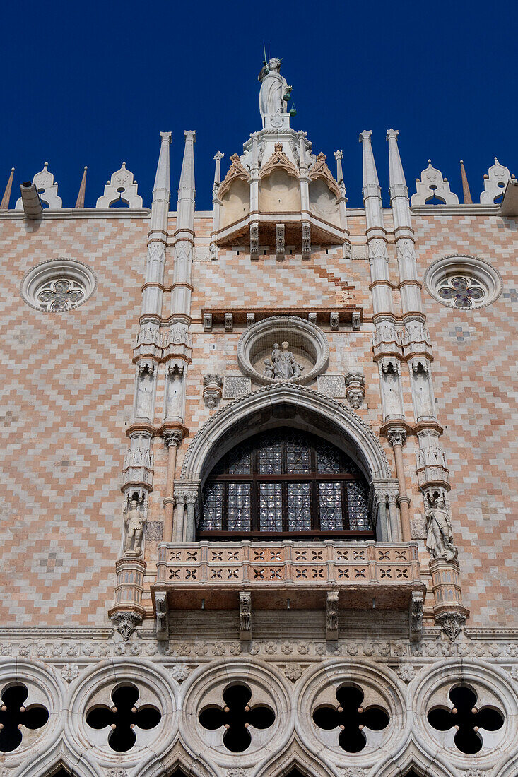 Detail of the facade of the Doge's Palace or Palazzo Ducale in Venice, Italy.