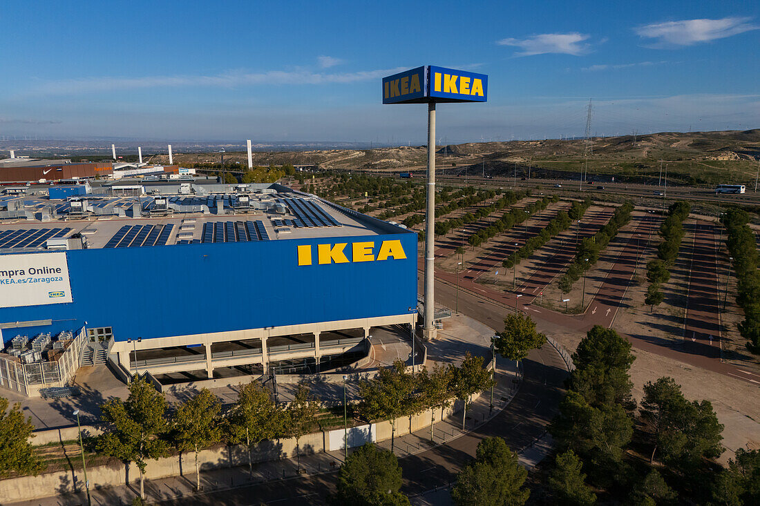 Aerial view of IKEA store in Puerto Venecia shopping center, Zaragoza, Spain