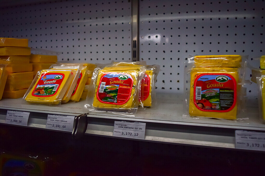 Gouda cheese in supermarket, Costa Rica