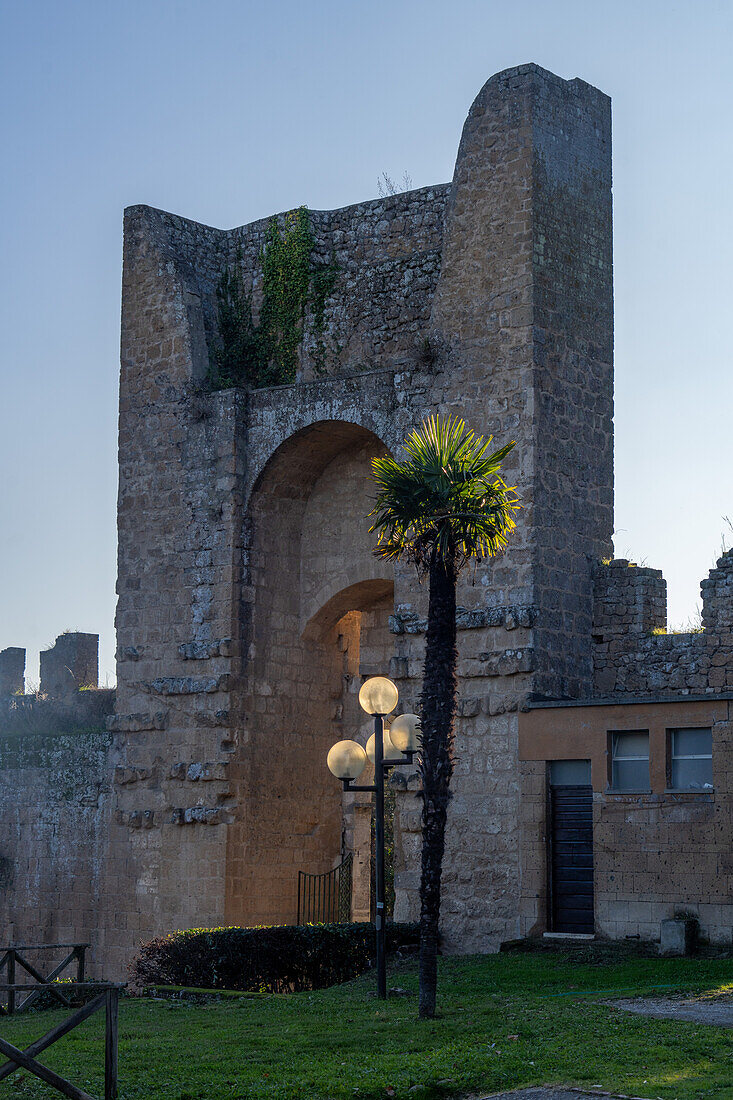 The inside of the gateway into the Fortezza Albornoz, a hilltop fortress in Orvieto, Italy.