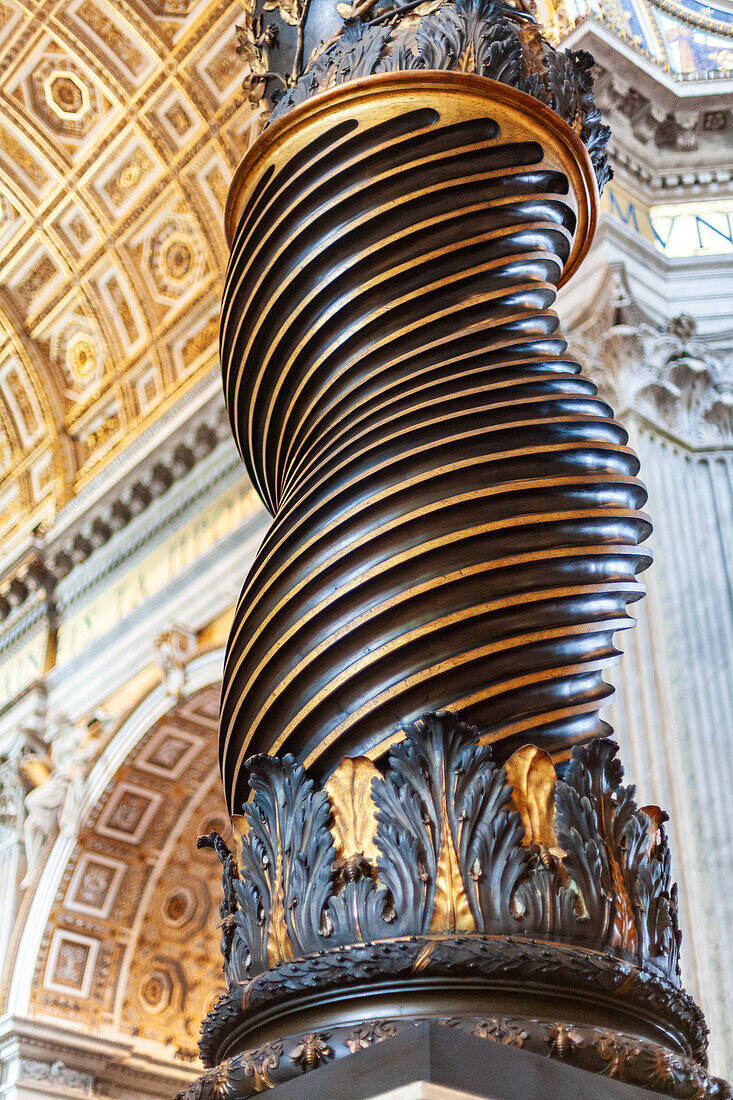 Rome, Italy, July 22 2017, The intricate twisted column showcases Bernini's artistry within St.