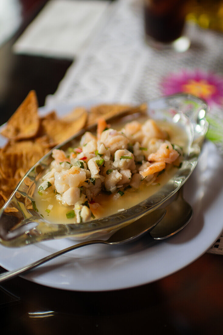 Ceviche dish in restaurant, Costa Rica