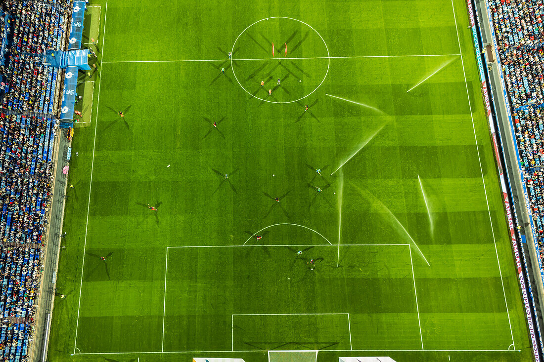 Aerial view of the Romareda soccer stadium during a Real Zaragoza match against UD Almeria