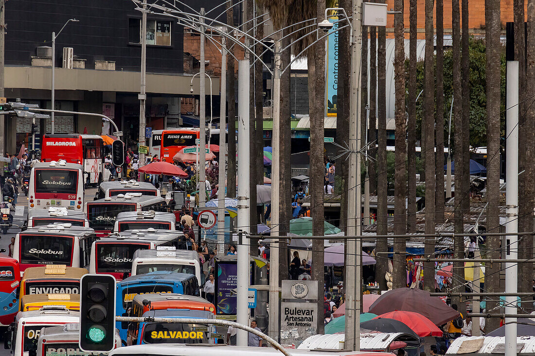 Crowded road in Medellin, Colombia