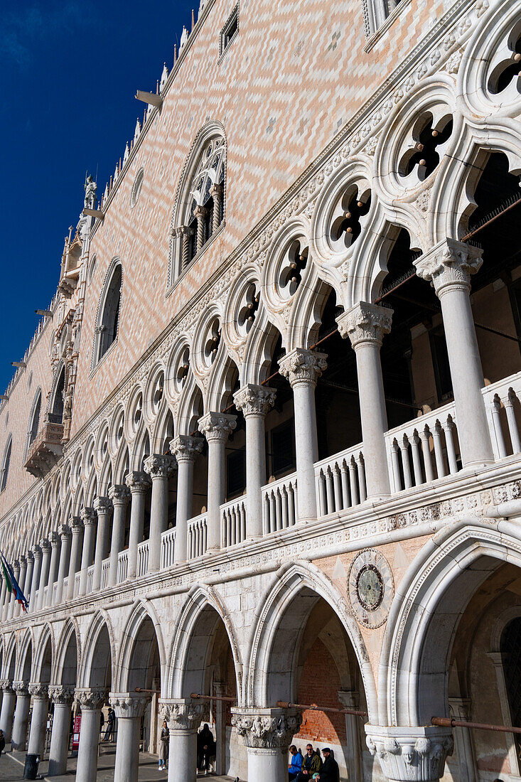 Facade of the Doge's Palace or Palazzo Ducale in Venice, Italy.