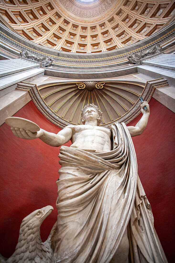 Rome, Italy, July 22 2017, This statue portrays Emperor Claudius as Iuppiter, standing majestically in the Vatican Museums, showcasing classical Roman artistry.