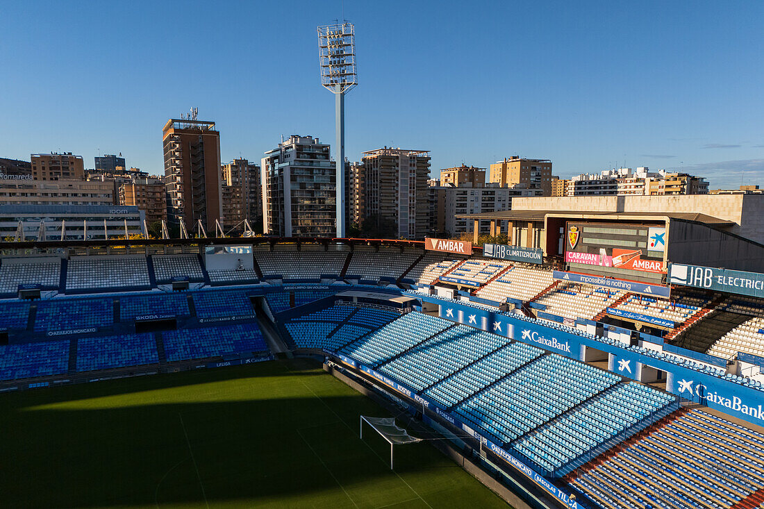 Aerial view of the La Romareda stadium, currently under renovation, Zaragoza, Spain