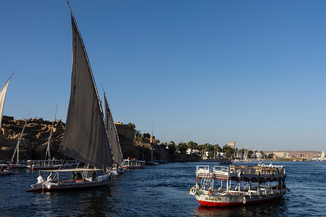 Feluke und Boot auf dem Nil,Assuan,Ägypten.