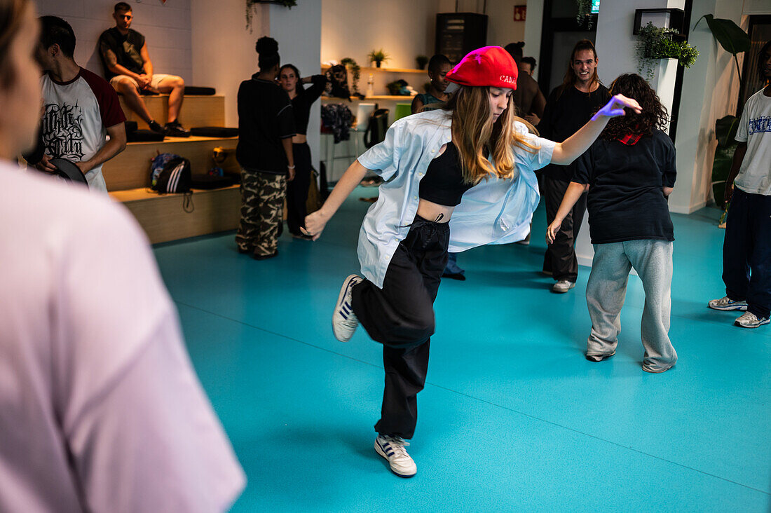 Young dancers meet and share in the context of the MAF Battle event, urban and street dance event in Zaragoza, Spain