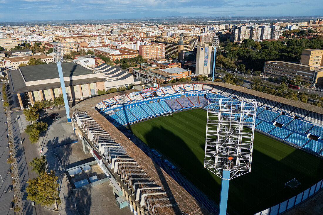 Aerial view of the La Romareda stadium, currently under renovation, Zaragoza, Spain