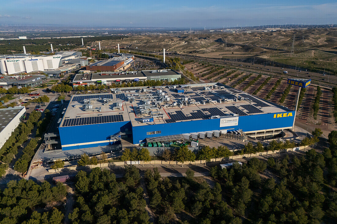 Aerial view of IKEA store in Puerto Venecia shopping center, Zaragoza, Spain