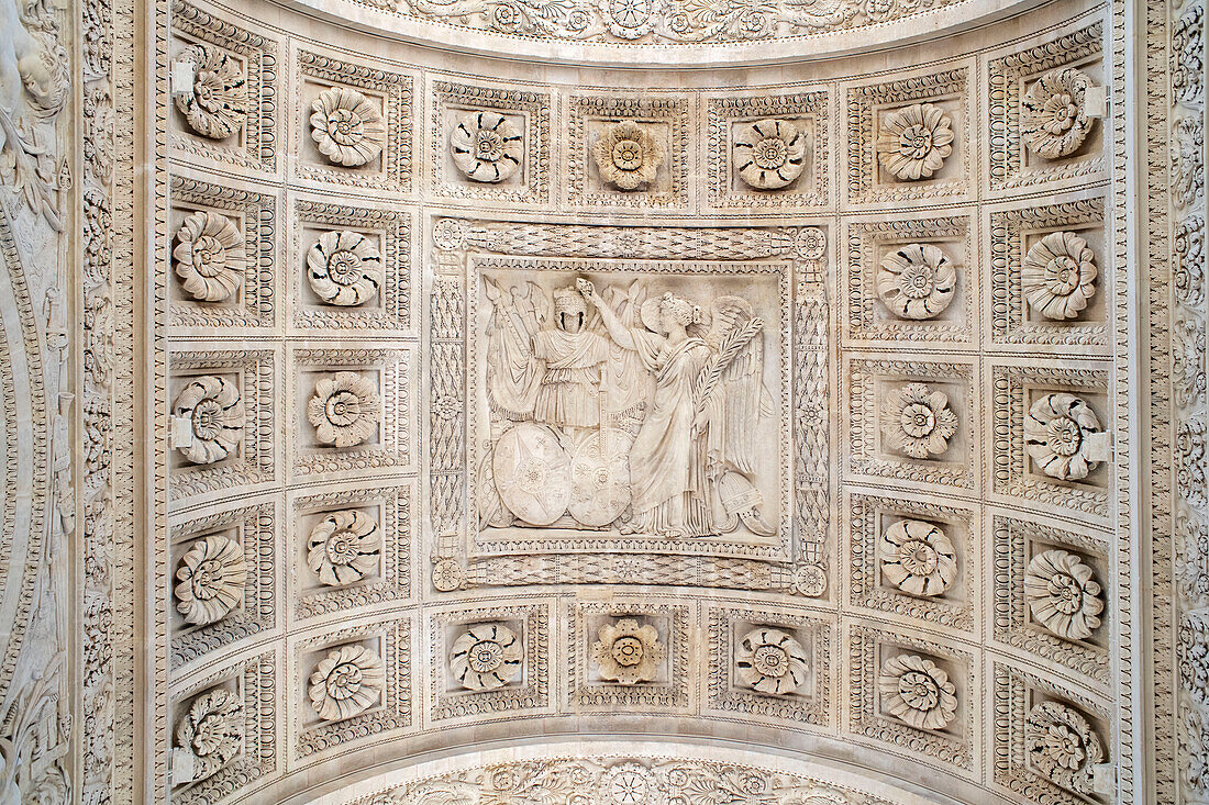 Close up of arc de Triomphe du Carrousel, Paris France.