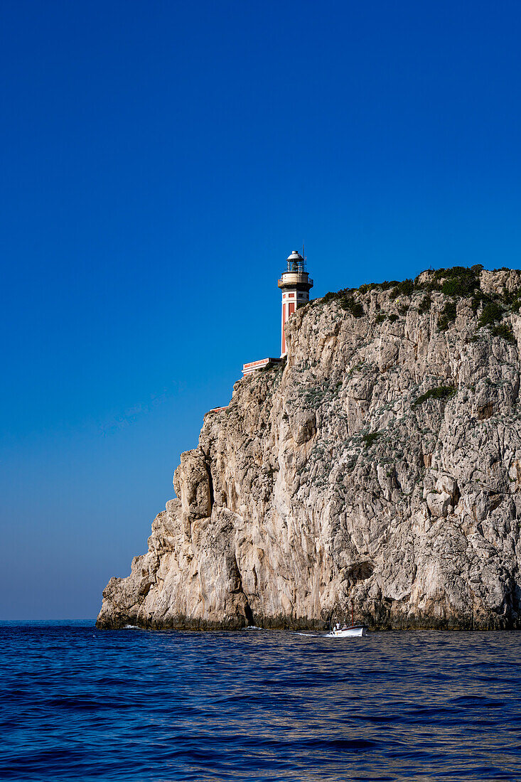 The Punta Carena lighthouse on the southwest tip of the island of Capri, Italy.