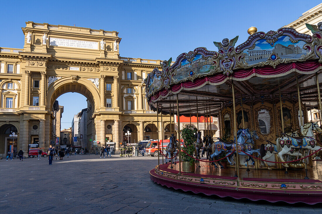 The carousel in Repbulic Square or Piazza della Repubblica in Florence, Italy.