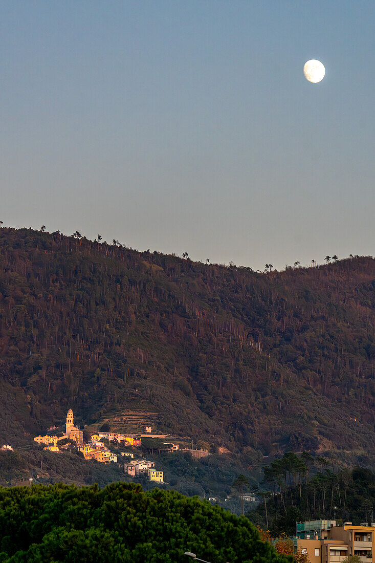 Parish Church of San Siro in the hillside town of Montale, near Levanto, Cinque Terre, Italy.