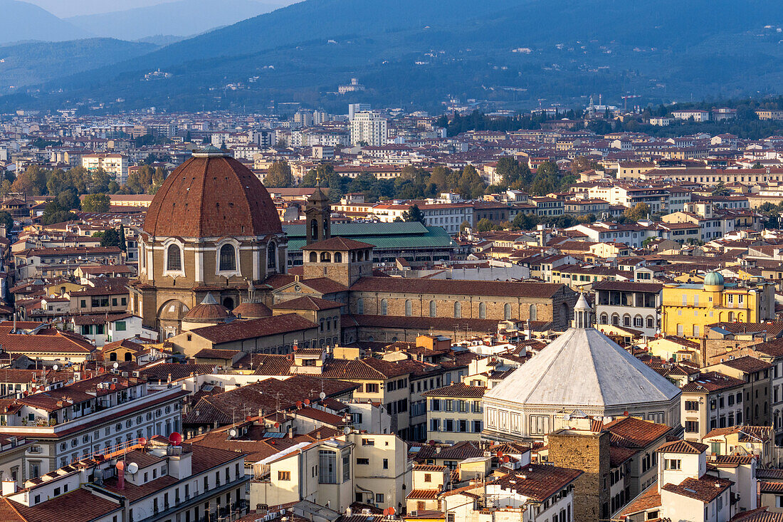 Dome of the Basilica of San Lorenzo & Baptistery of St. John from the Palazzo Vecchio Tower in Florence, Italy.