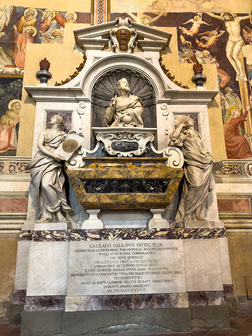 Tomb of Galileo Galilei in the Basilica of Santa Croce, Florence, Italy. circa 1737.