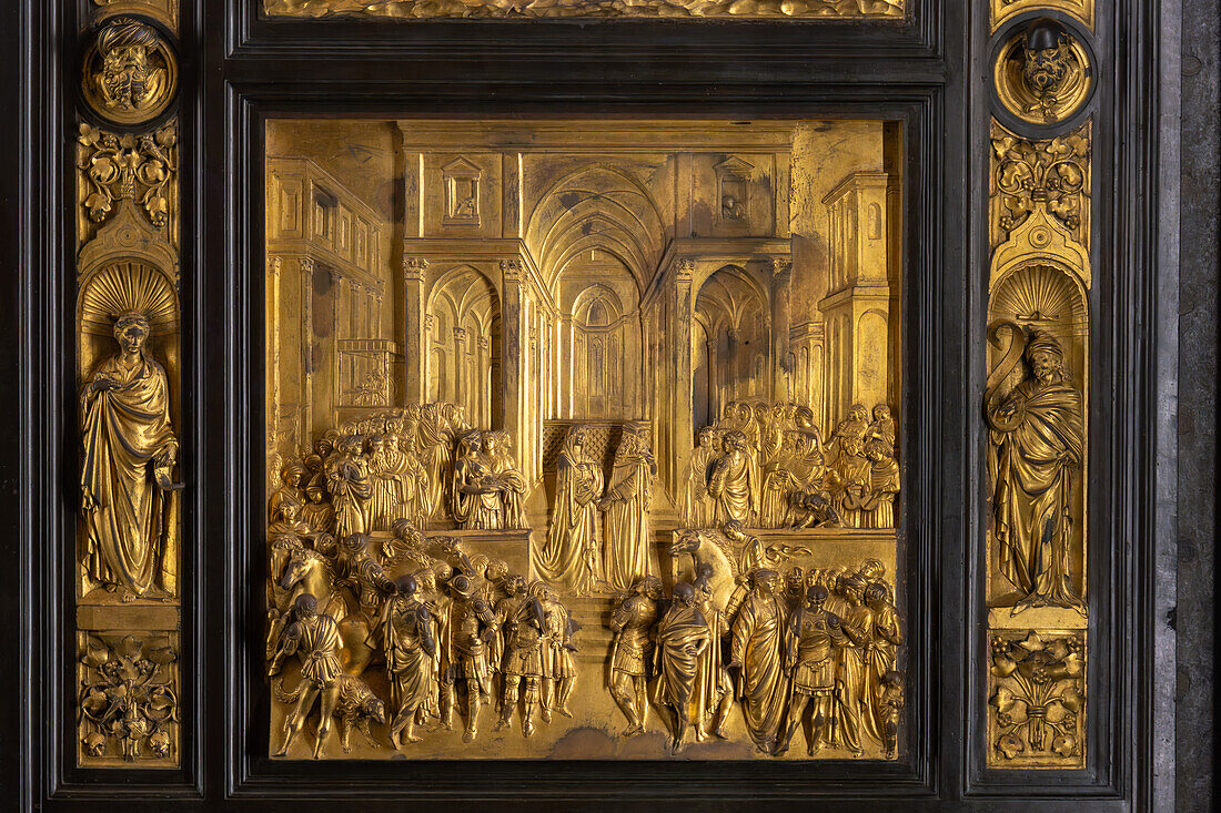 The East Doors of the Baptistery by Lorenzo Ghiberti in the Duomo Museum in Florence, Italy.